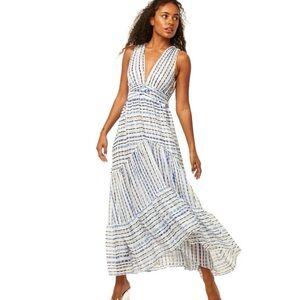 Misa Los Angeles Dominika Tiered Blue and White Maxi Dress